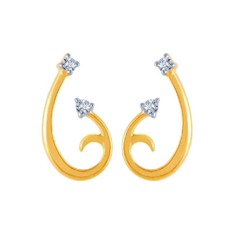 14k (585) Yellow Gold And Diamond Stud Earrings For Women