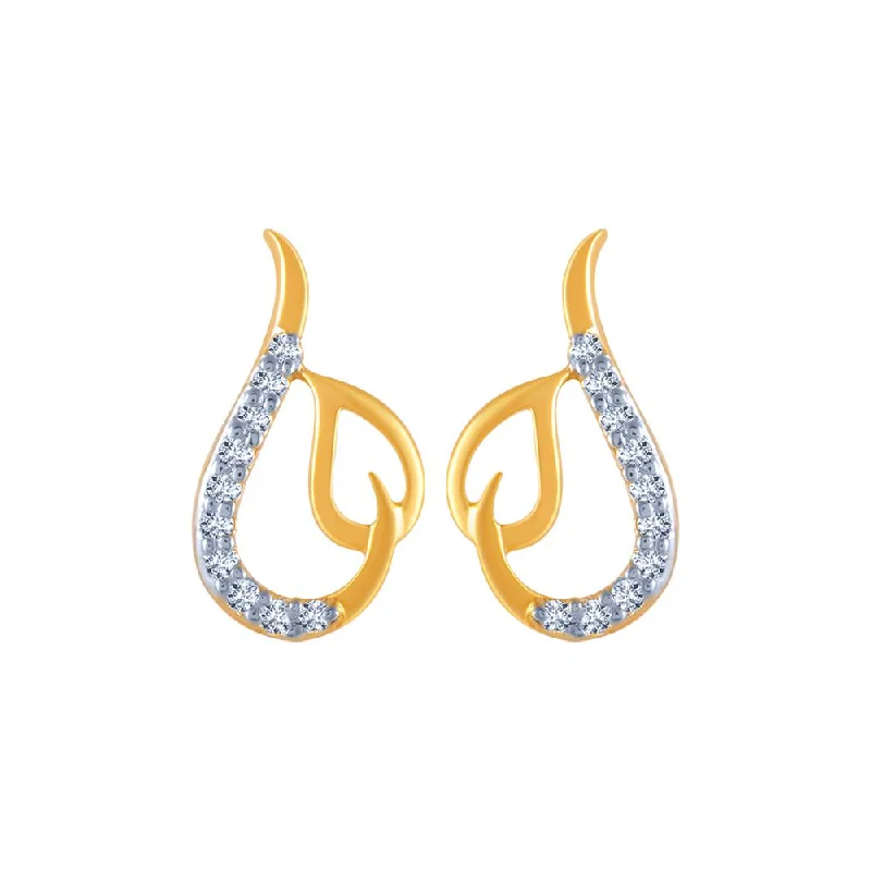 14k (585) Yellow Gold And Diamond Stud Earrings For Women