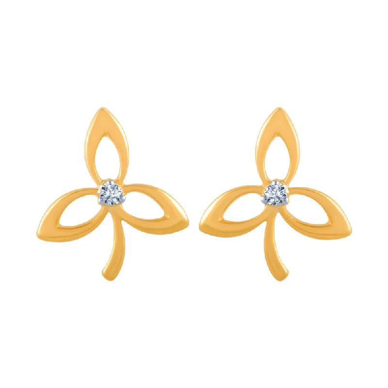 14k (585) Yellow Gold And Diamond Stud Earrings For Women