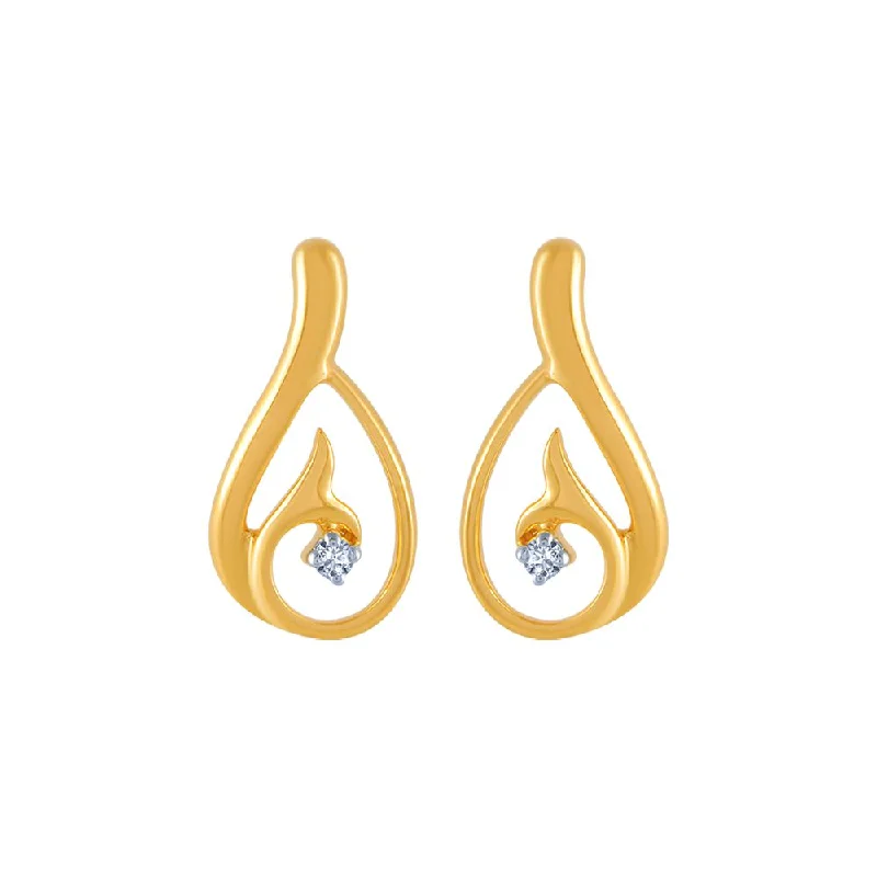 14k (585) Yellow Gold And Diamond Stud Earrings For Women