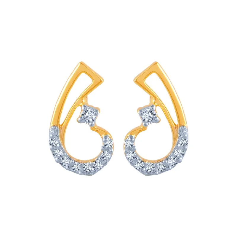 14k (585) Yellow Gold And Diamond Stud Earrings For Women