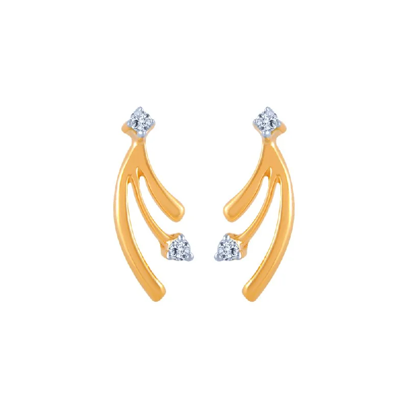 14k (585) Yellow Gold And Diamond Stud Earrings For Women