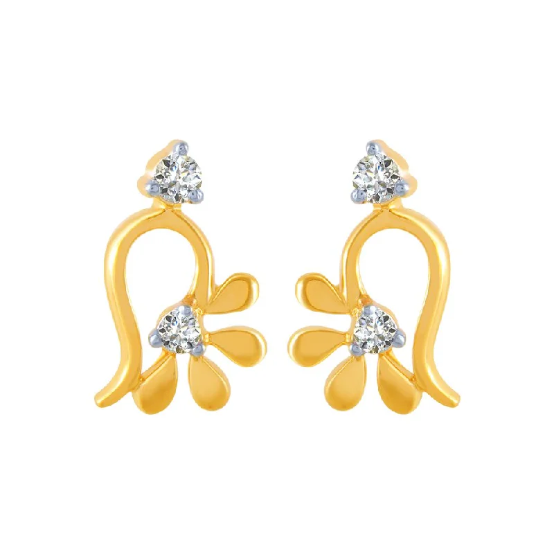 14k (585) Yellow Gold And Diamond Stud Earrings For Women