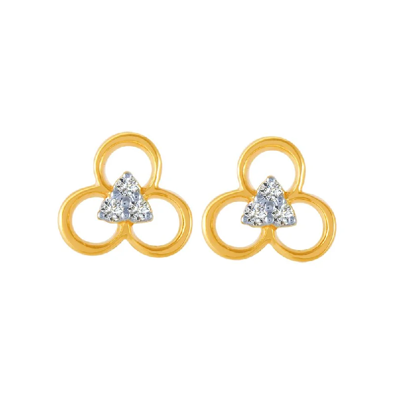 14k (585) Yellow Gold And Diamond Stud Earrings For Women