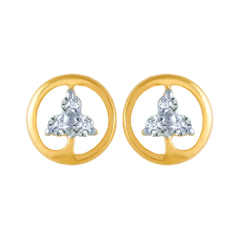 14k (585) Yellow Gold And Diamond Stud Earrings For Women