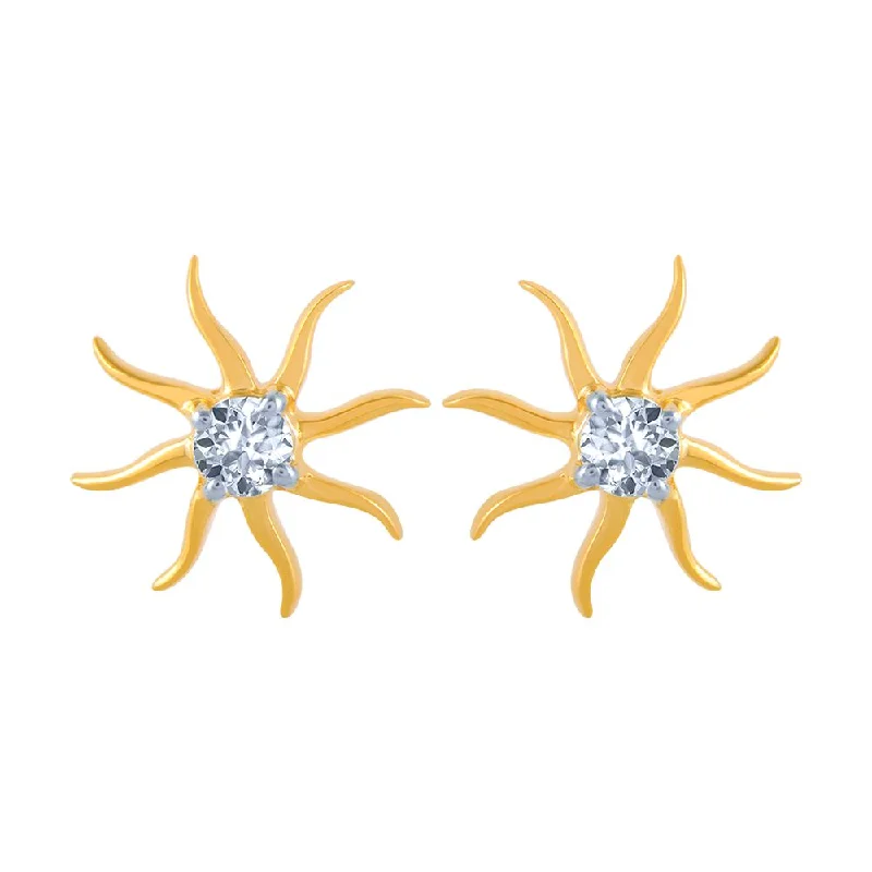 14k (585) Yellow Gold And Diamond Stud Earrings For Women