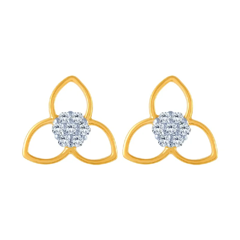 14k (585) Yellow Gold And Diamond Stud Earrings For Women