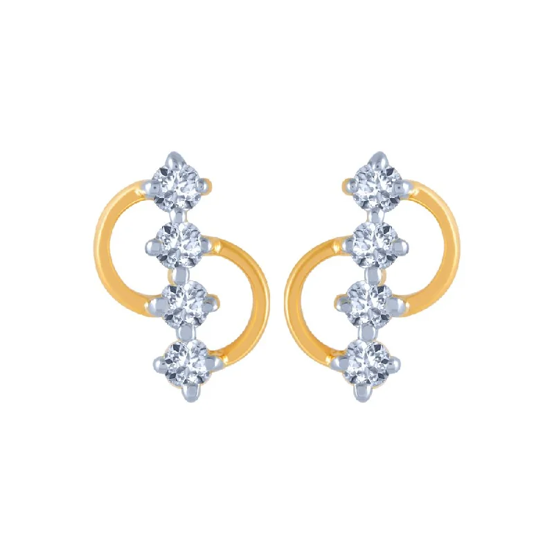 14k (585) Yellow Gold And Diamond Stud Earrings For Women