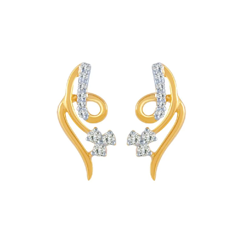 14k (585) Yellow Gold And Diamond Stud Earrings For Women