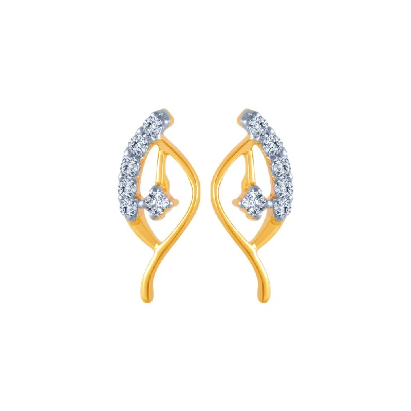 14k (585) Yellow Gold And Diamond Stud Earrings For Women