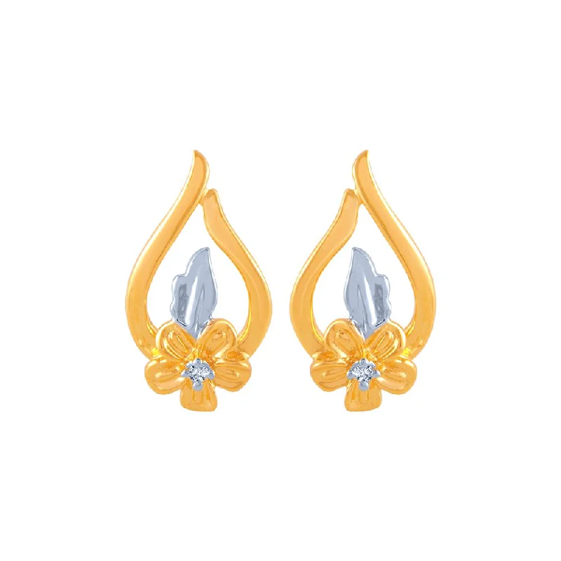 14k (585) Yellow Gold And Diamond Stud Earrings For Women