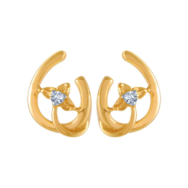 14k (585) Yellow Gold And Diamond Stud Earrings For Women