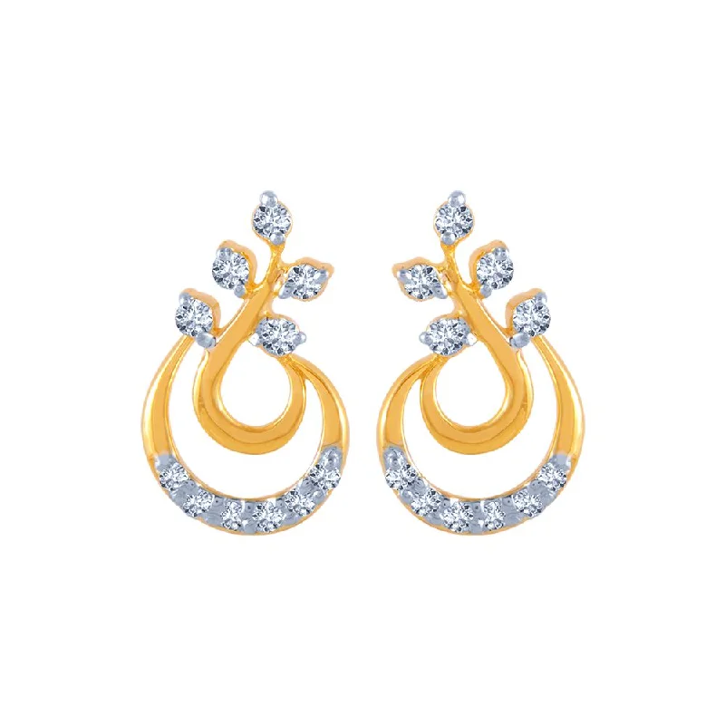 14k (585) Yellow Gold And Diamond Stud Earrings For Women