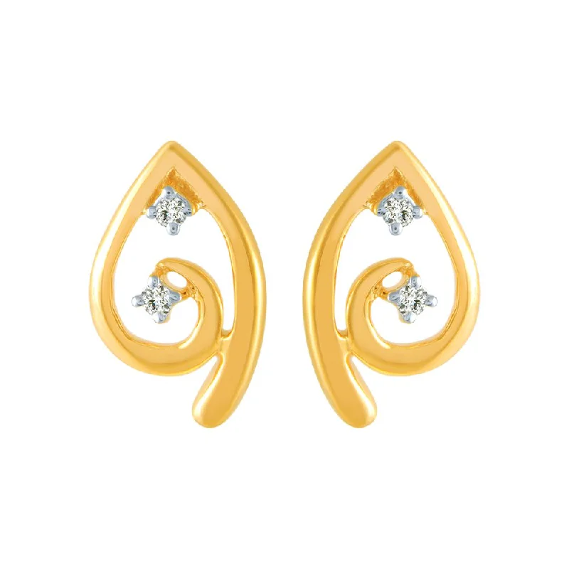 14k (585) Yellow Gold And Diamond Stud Earrings For Women