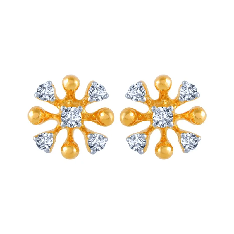 14k (585) Yellow Gold And Diamond Stud Earrings For Women