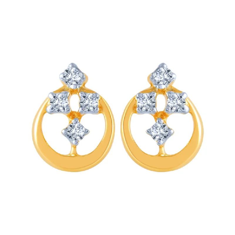 14k (585) Yellow Gold And Diamond Stud Earrings For Women