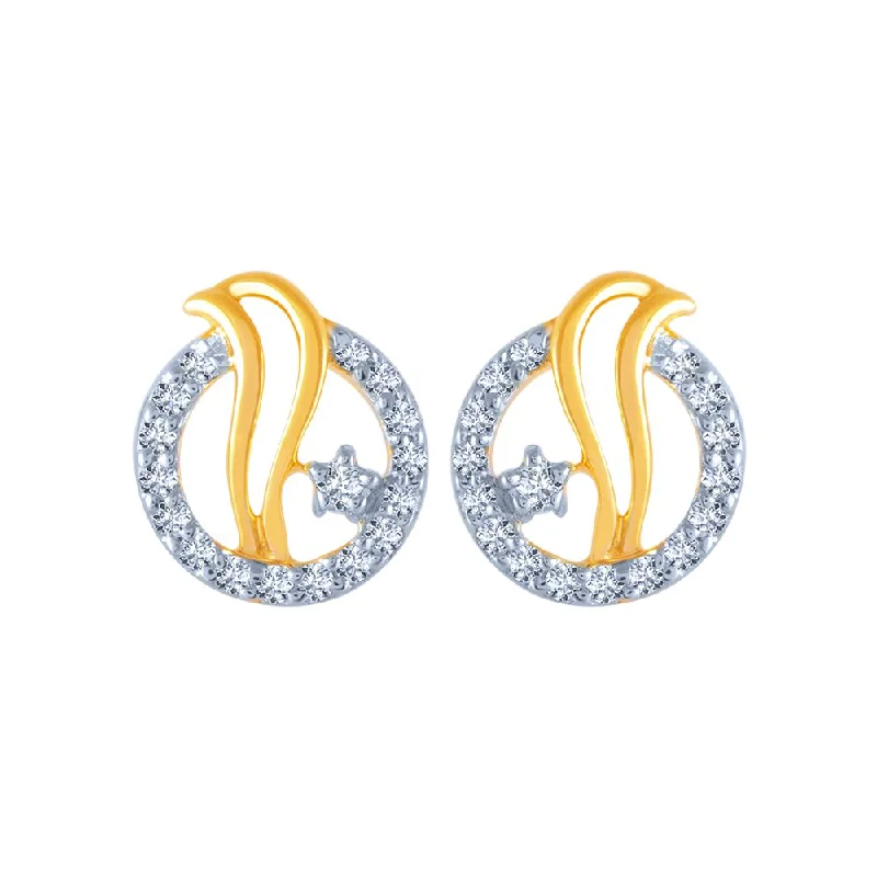 14k (585) Yellow Gold And Diamond Stud Earrings For Women