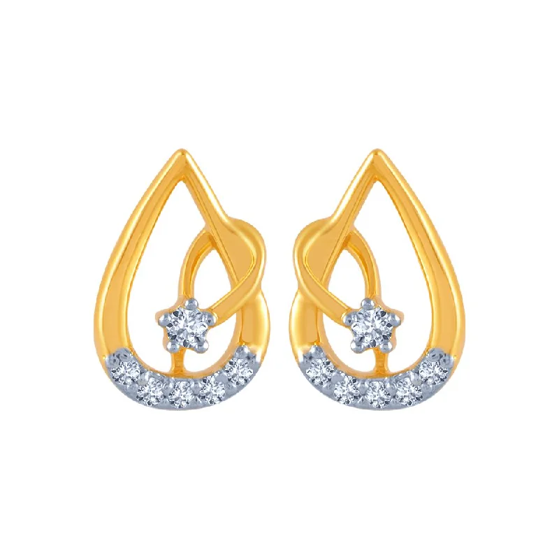 14k (585) Yellow Gold And Diamond Stud Earrings For Women