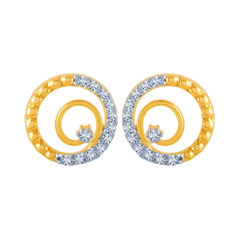 14k (585) Yellow Gold And Diamond Stud Earrings For Women