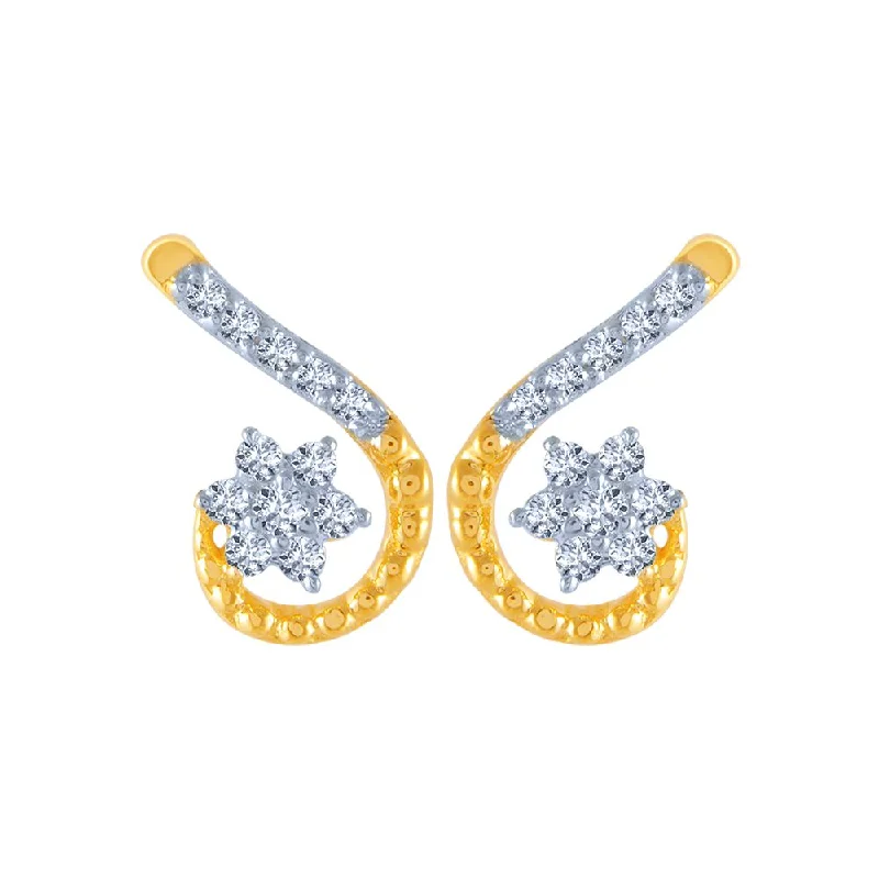 14k (585) Yellow Gold And Diamond Stud Earrings For Women