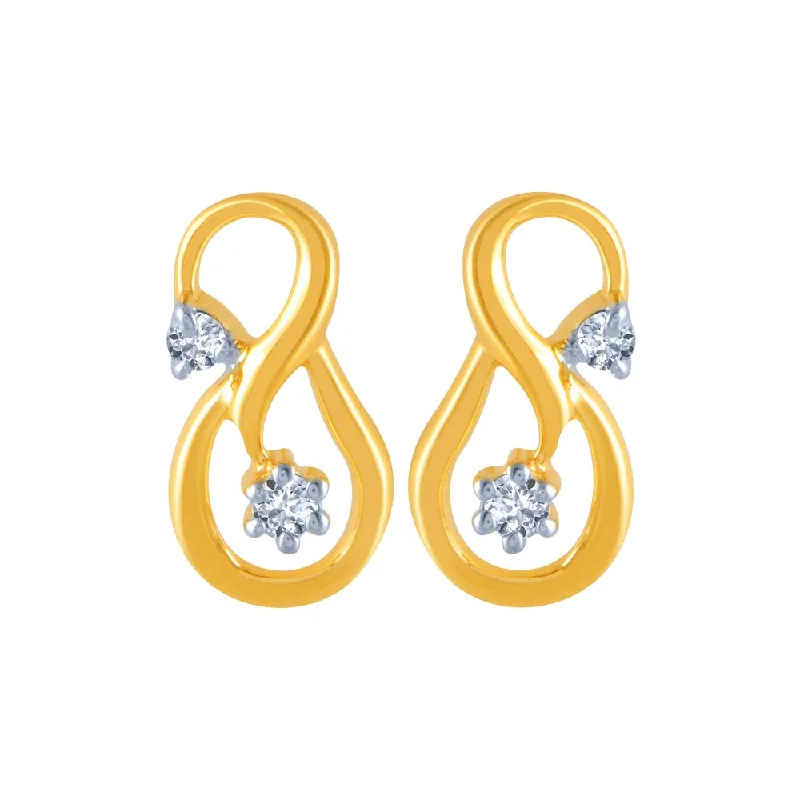 14k (585) Yellow Gold And Diamond Stud Earrings For Women