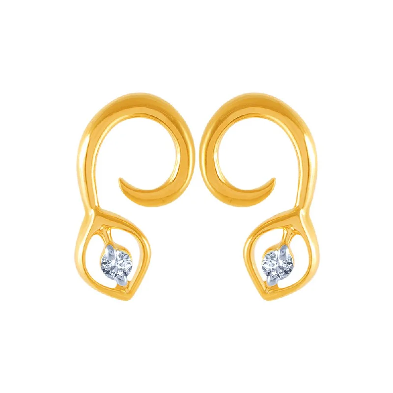 14k (585) Yellow Gold And Diamond Stud Earrings For Women