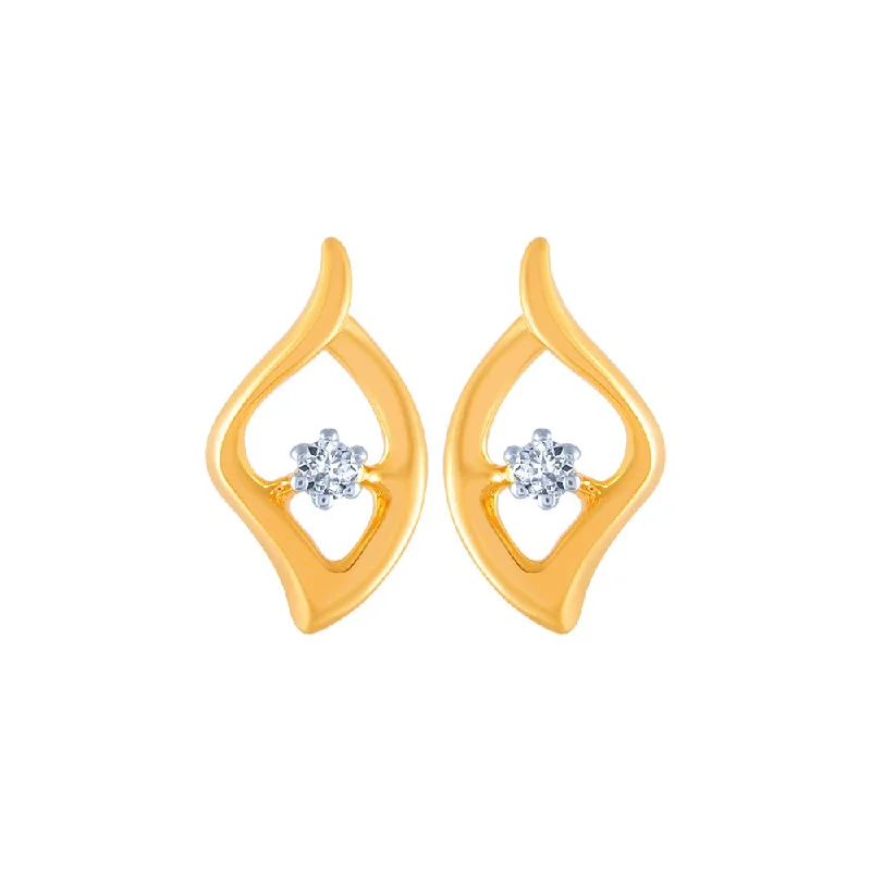 14k (585) Yellow Gold And Diamond Stud Earrings For Women