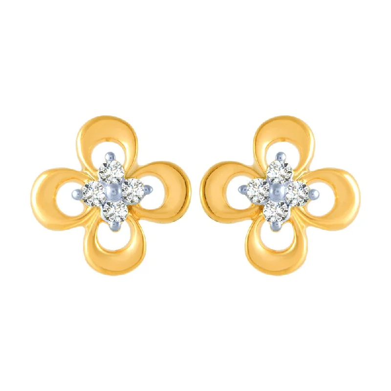 14k (585) Yellow Gold And Diamond Stud Earrings For Women