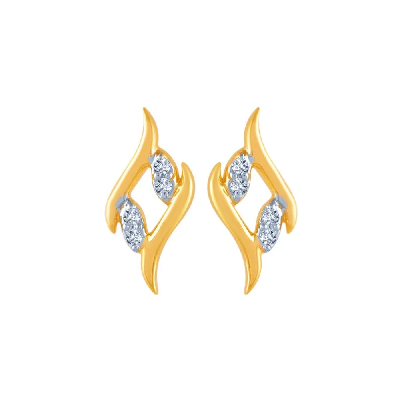 14k (585) Yellow Gold And Diamond Stud Earrings For Women