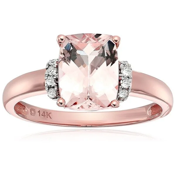 14k Rose Gold Morganite, Diamond Solitaire Engagement Ring, Size 7 - Pink