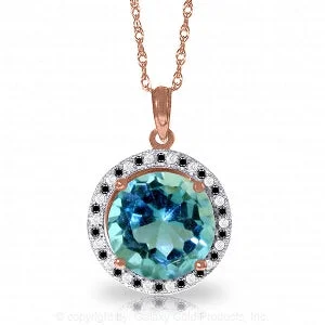 14K Solid Rose Gold Black / White Diamonds & Blue Topaz Necklace