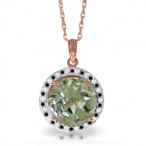 14K Solid Rose Gold Black / White Diamonds & Green Amethyst Necklace