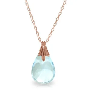 14K Solid Rose Gold Briolette Blue Topaz Necklace Certified Genuine Imperial