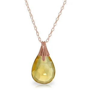 14K Solid Rose Gold Briolette Citrine Necklace Gemstone Genuine