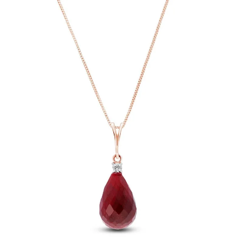 14K Solid Rose Gold Natural Diamond & Ruby Necklace Jewelry