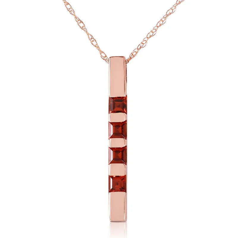 14K Solid Rose Gold Necklace Bar w/ Natural Garnets