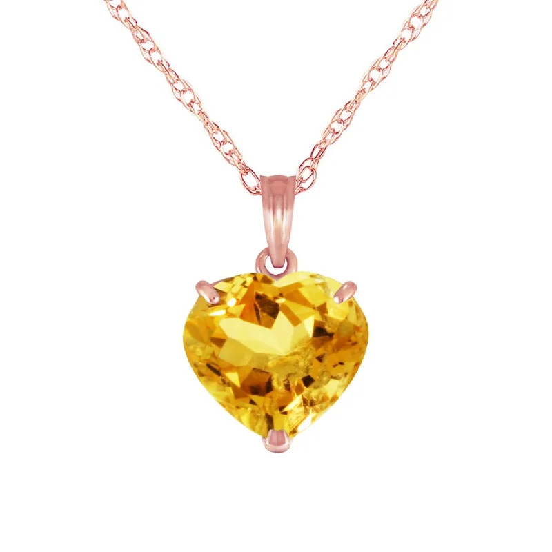 14K Solid Rose Gold Necklace w/ Natural 10mm Heart Citrine