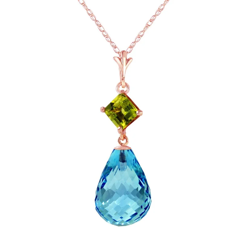 14K Solid Rose Gold Necklace w/ Peridot & Blue Topaz