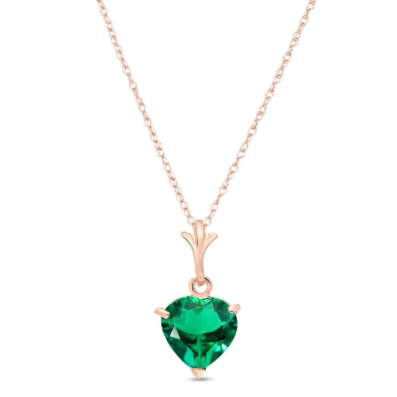 14K Solid Rose Gold Necklace With Heart Shape 1.00 ctw High Polished Genuine Emerald - Grade AAA