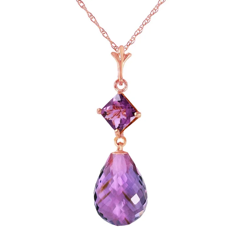 14K Solid Rose Gold Purple Amethyst Necklace Jewelry Platinum