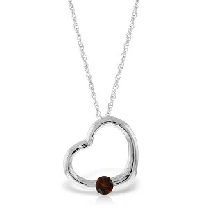 14K Solid White Gold Heart Necklace w/ Natural Garnet