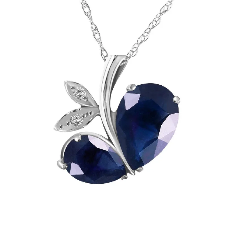 14K Solid White Gold Modern Heart Necklace w/ Natural Diamond & Sapphires