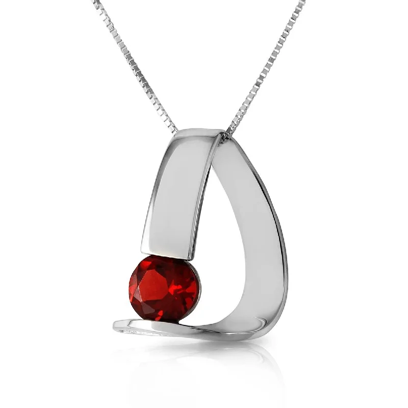 14K Solid White Gold Modern Necklace w/ Natural Garnet