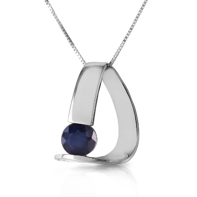 14K Solid White Gold Modern Necklace w/ Natural Sapphire