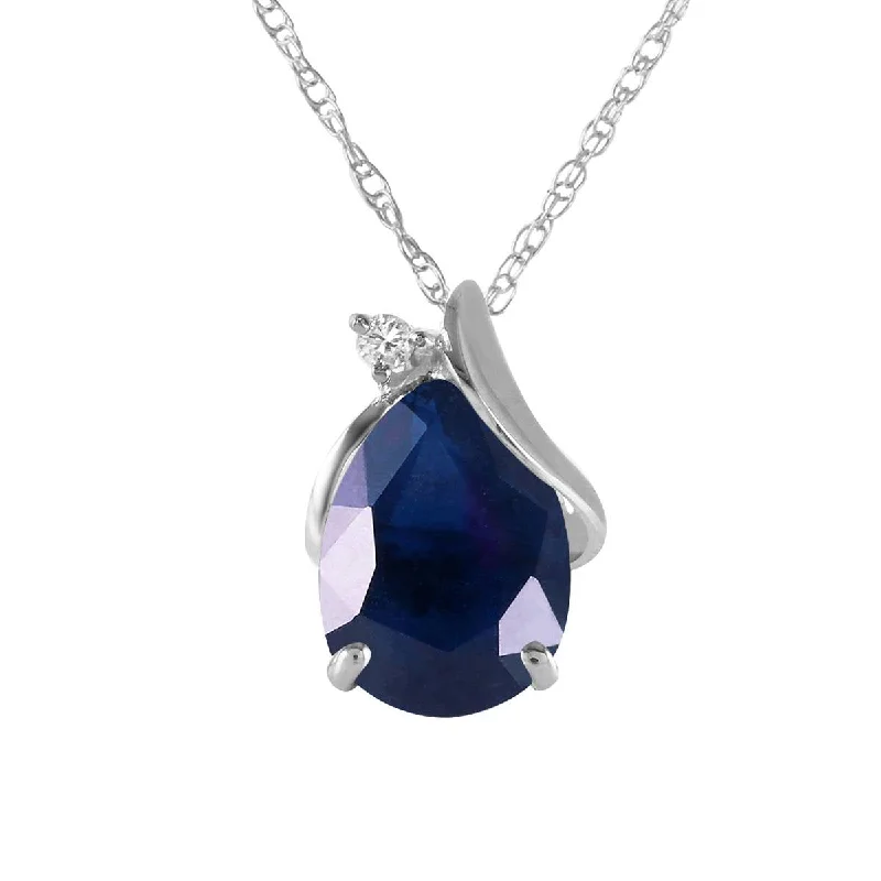 14K Solid White Gold Necklace Natural Diamond & Sapphire Jewelry