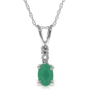 14K Solid White Gold Necklace w/ Natural Diamond & Emerald