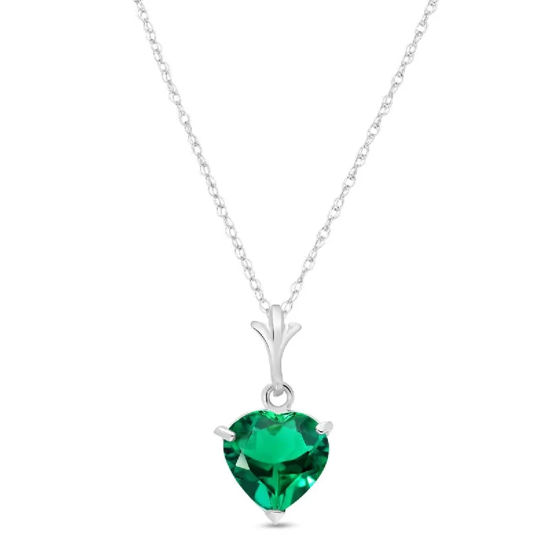 14K Solid White Gold Necklace With Heart Shape 1.00 ctw High Polished Genuine Emerald - Grade AAA