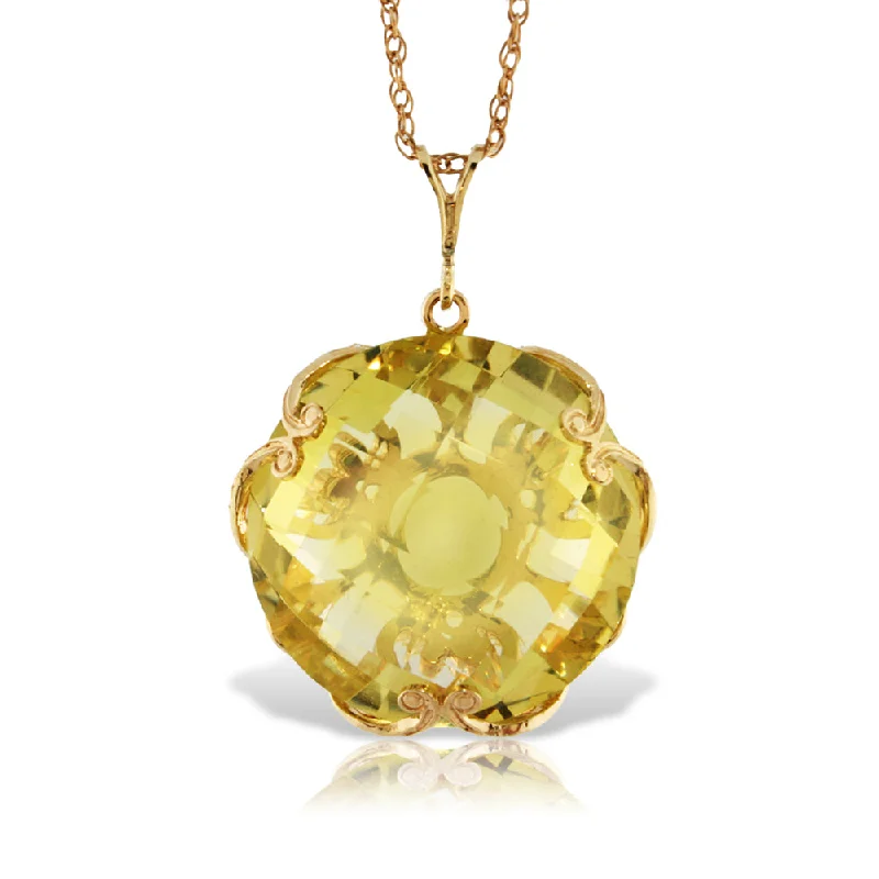 14K Solid Yellow Gold Checkerboard Round Lemon Quartz Necklace