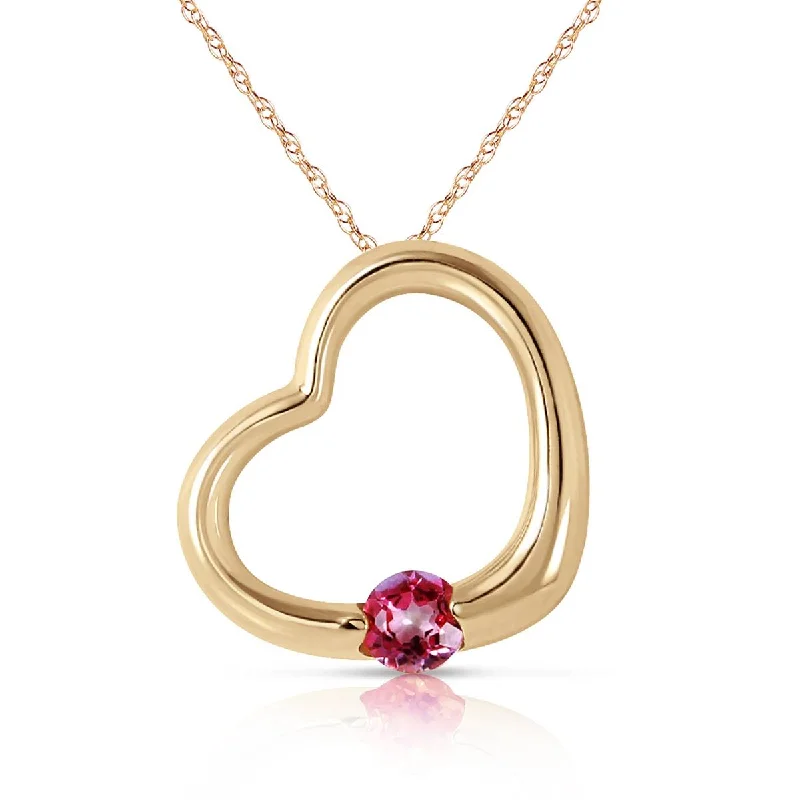 14K Solid Yellow Gold Heart Necklace w/ Natural Pink Topaz