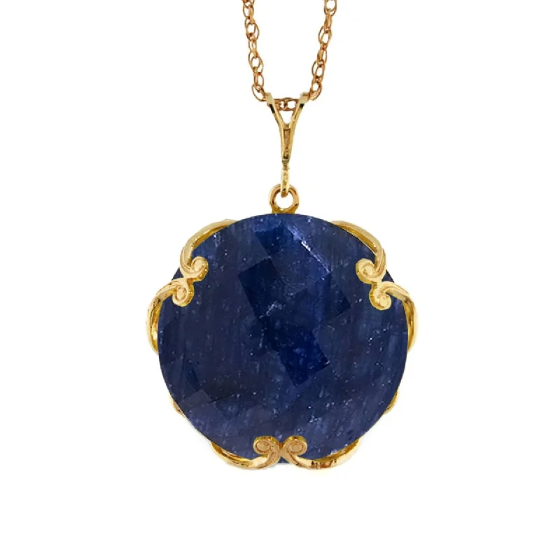 14K Solid Yellow Gold Necklace w/ Checkerboard Cut Round Dyed Sapphire